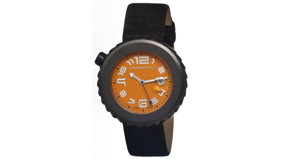 Morphic 1305 M13 Series Mens Watch, Orange Dial w/ Black Leather Band, Black Stainless Case MPH1305