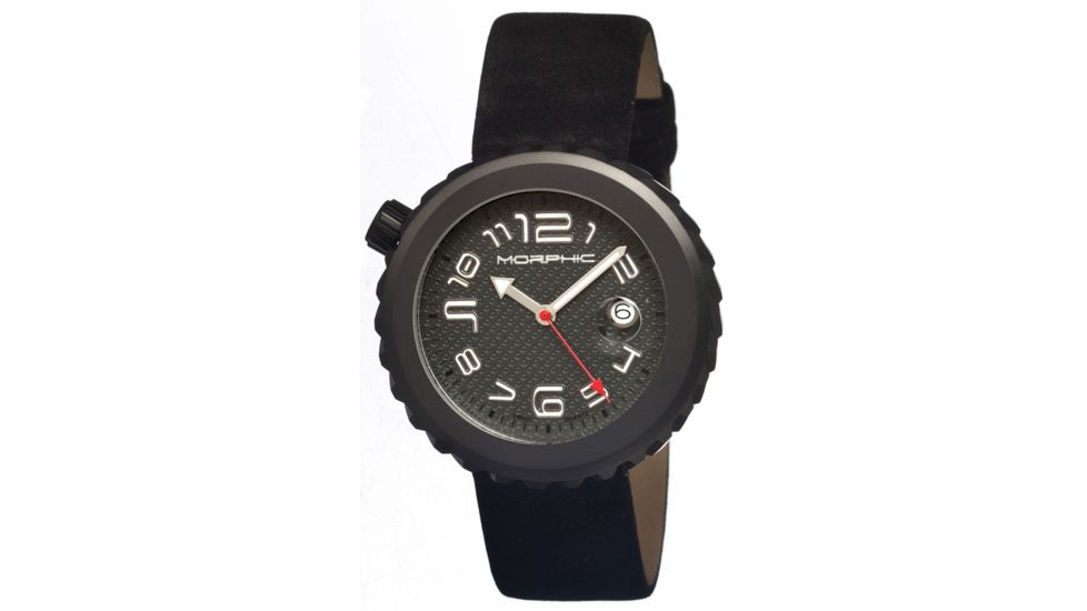 Morphic 1306 M13 Series Mens Watch, Black Dial w/ Orange Leather Band, Stainless Steel Case MPH1306