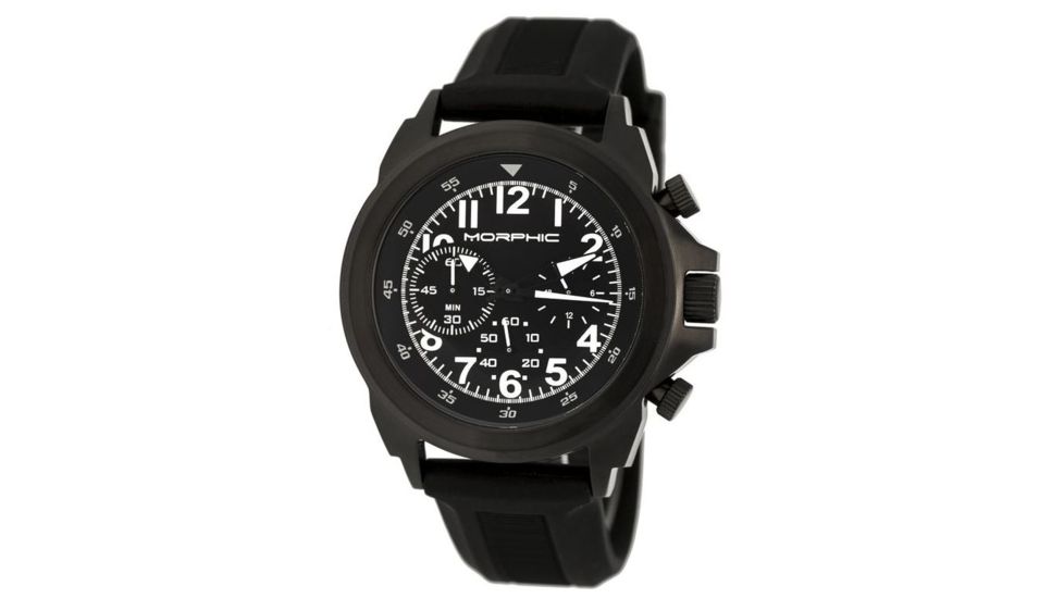 Morphic Mens M19 Series Full-Function Chronograph Silicone Strap Watch Black Bezel, Black/Circle-shaped Case, Black/analog Dial, Black Hands MPH1904