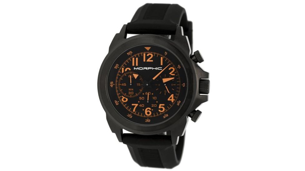 Morphic Mens M19 Series Full-Function Chronograph Silicone Strap Watch Black Bezel, Black/Circle-shaped Case, Black/analog Dial, Black Hands MPH1905