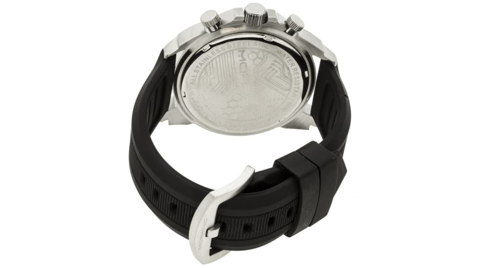 Morphic Mens M19 Series Full-Function Chronograph Silicone Strap Watch Black Bezel, Silver/Circle-shaped Case, Silver/analog Dial, Silver Hands MPH1903