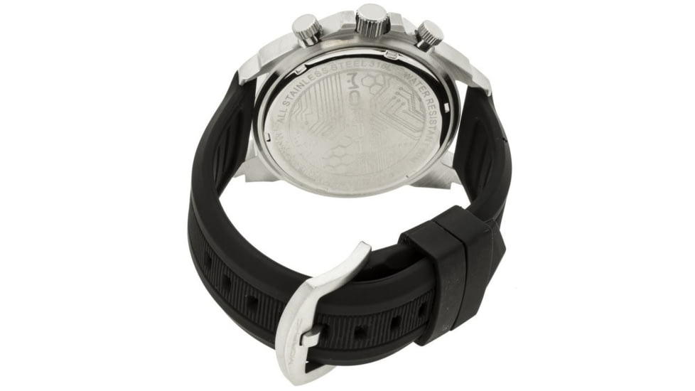 Morphic Mens M19 Series Full-Function Chronograph Silicone Strap Watch Silver Bezel, Silver/Circle-shaped Case, Charcoal/analog Dial, Black Hands MPH1902