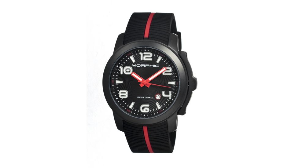 Morphic M21 Series Watch,Black Silicone Band,Red Hand,Black Bezel,Black Analog Dial,Strap Buckle MPH2105