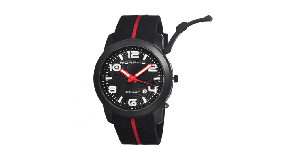 Morphic M21 Series Watch,Black Silicone Band,Red Hand,Black Bezel,Black Analog Dial,Strap Buckle MPH2105