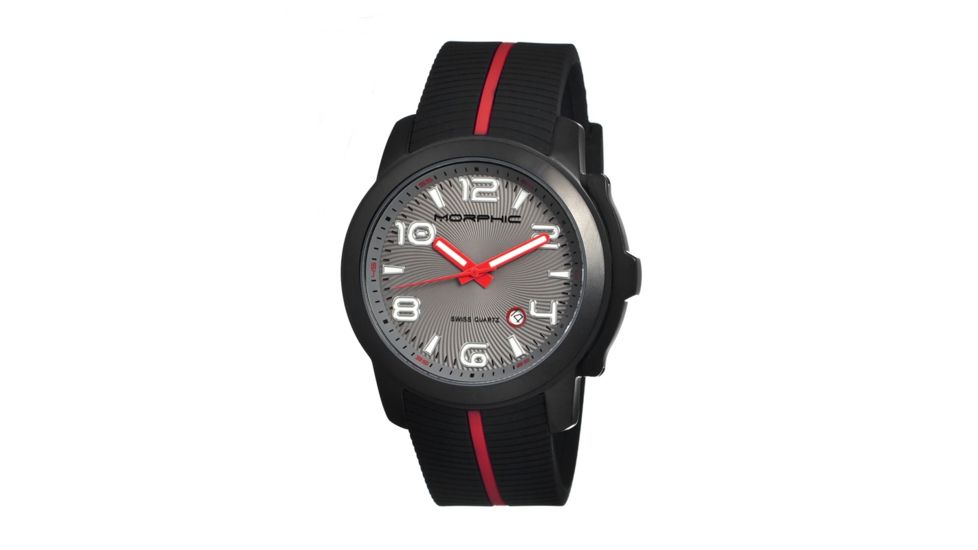 Morphic M21 Series Watch,Black Silicone Band,Red Hand,Black Bezel,Grey Analog Dial,Strap Buckle MPH2106