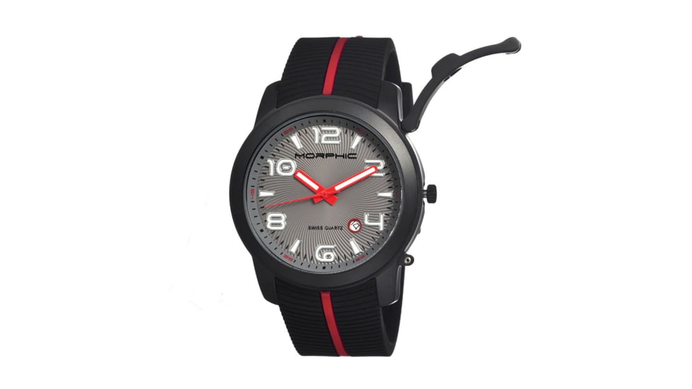 Morphic M21 Series Watch,Black Silicone Band,Red Hand,Black Bezel,Grey Analog Dial,Strap Buckle MPH2106
