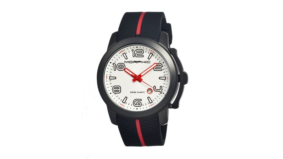 Morphic M21 Series Watch,Black Silicone Band,Red Hand,Black Bezel,White Analog Dial,Strap Buckle MPH2104