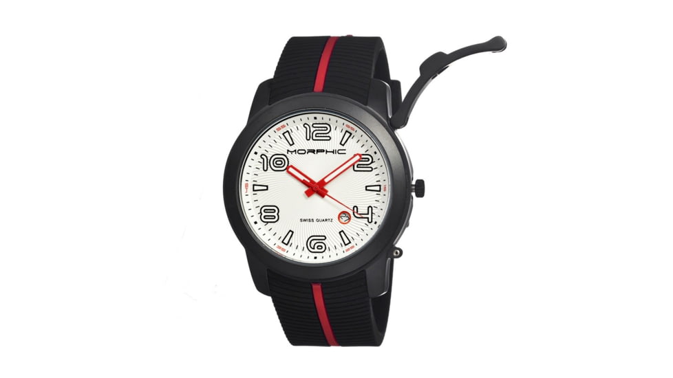 Morphic M21 Series Watch,Black Silicone Band,Red Hand,Black Bezel,White Analog Dial,Strap Buckle MPH2104