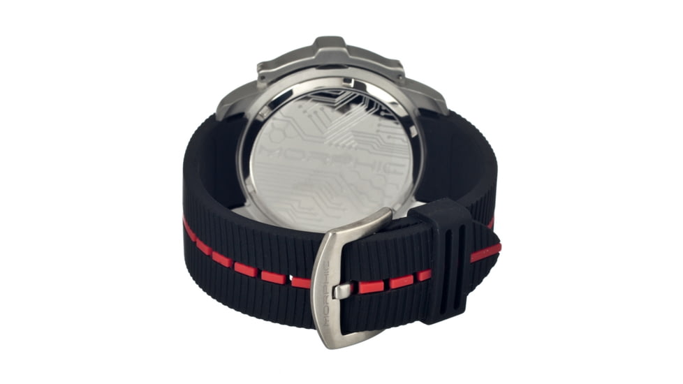 Morphic M21 Series Watch,Black Silicone Band,Red Hand,Silver Bezel,Black Analog Dial,Strap Buckle MPH2102