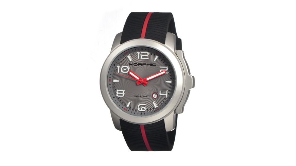 Morphic M21 Series Watch,Black Silicone Band,Red Hand,Silver Bezel,Grey Analog Dial,Strap Buckle MPH2103