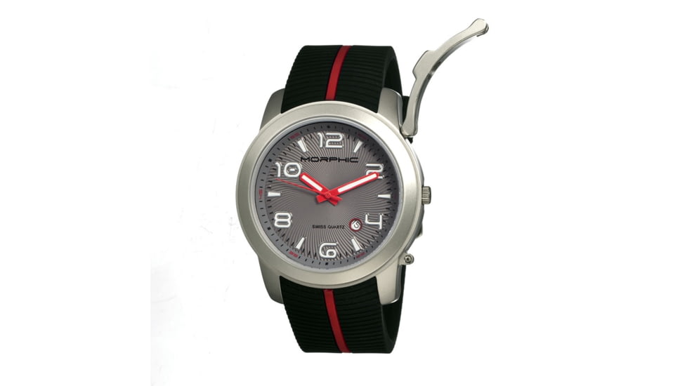 Morphic M21 Series Watch,Black Silicone Band,Red Hand,Silver Bezel,Grey Analog Dial,Strap Buckle MPH2103