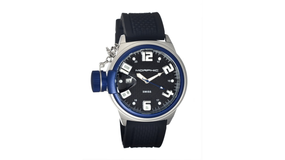 Morphic M24 Series Watch,Black Silicone Band, Blue Bezel,Black Analog Dial,Strap Buckle MPH2405
