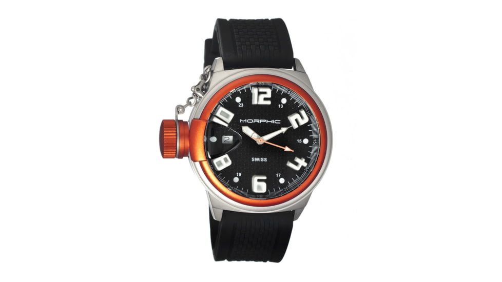 Morphic M24 Series Watch,Black Silicone Band, Orange Bezel,Black Analog Dial,Strap Buckle MPH2404