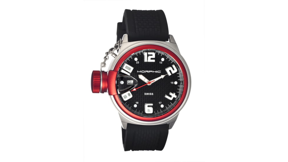 Morphic M24 Series Watch,Black Silicone Band,Silver Hand,Red Bezel,Black Analog Dial,Strap Buckle MPH2403
