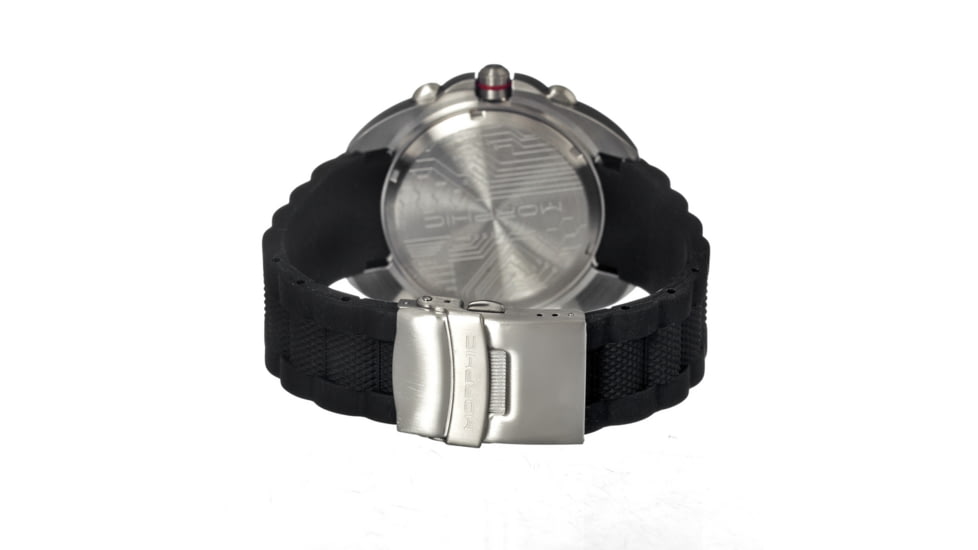 Morphic M25 Series Watch,Black Silicone Band,Red Hand,Silver Bezel,Black Analog Dial,Fold Over Push Button Deployment MPH2502