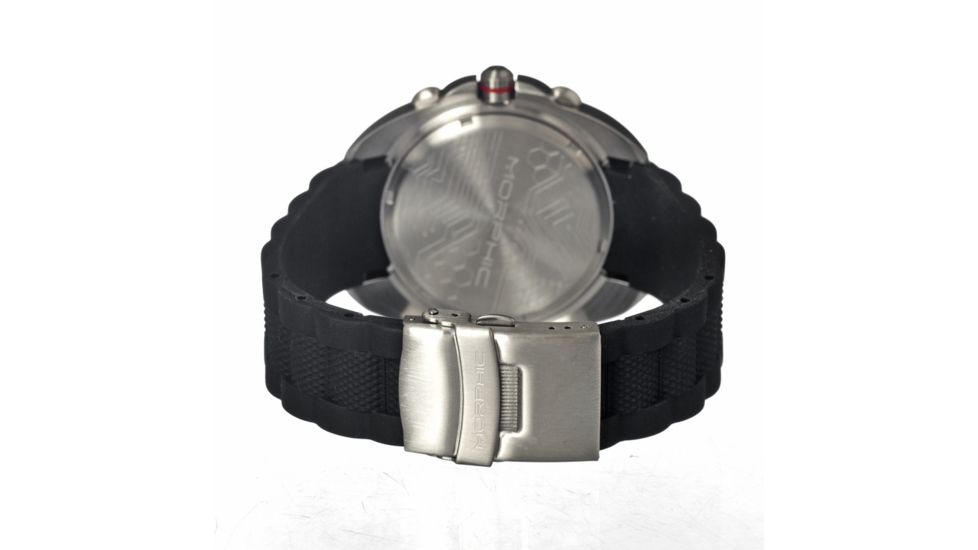 Morphic M25 Series Watch,Black Silicone Band,Red Hand,Silver Bezel,Silver Analog Dial,Fold Over Push Button Deployment MPH2501