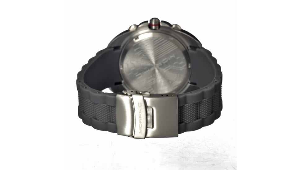Morphic M25 Series Watch,Grey Silicone Band,Red Hand,Silver Bezel,Grey Analog Dial,Fold Over Push Button Deployment MPH2503