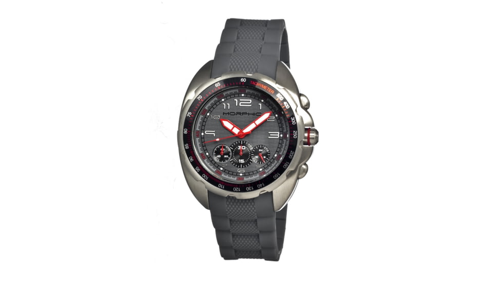 Morphic M25 Series Watch,Grey Silicone Band,Red Hand,Silver Bezel,Grey Analog Dial,Fold Over Push Button Deployment MPH2503