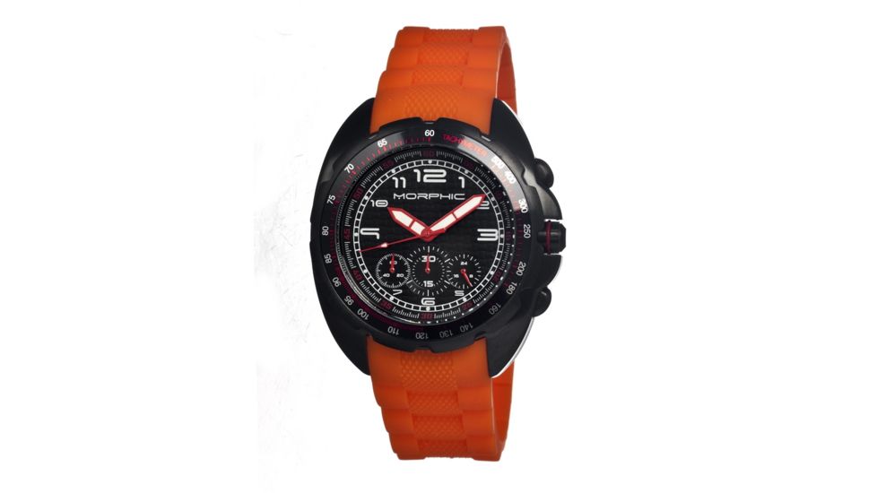 Morphic M25 Series Watch,Orange Silicone Band,Red Hand,Black Bezel,Black Analog Dial,Fold Over Push Button Deployment MPH2506