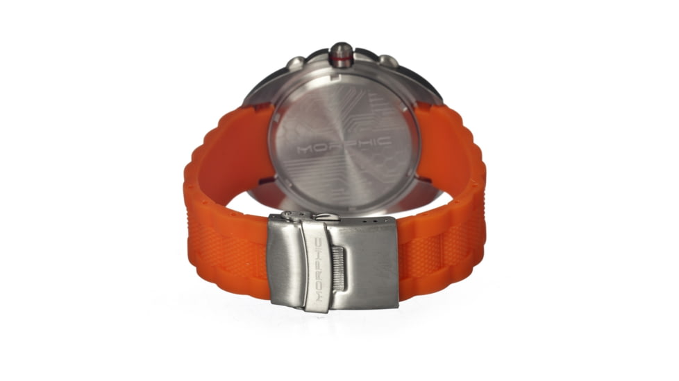 Morphic M25 Series Watch,Orange Silicone Band,Red Hand,Silver Bezel,Black Analog Dial,Fold Over Push Button Deployment MPH2505