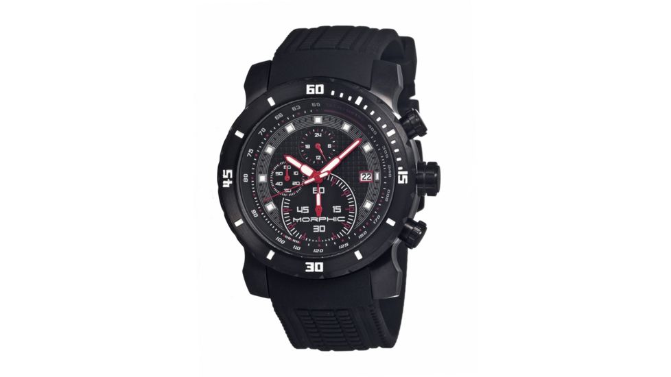 Morphic M26 Series Watch,Black Silicone Band,Red Hand,Black Bezel,Black Analog Dial,Strap Buckle MPH2605