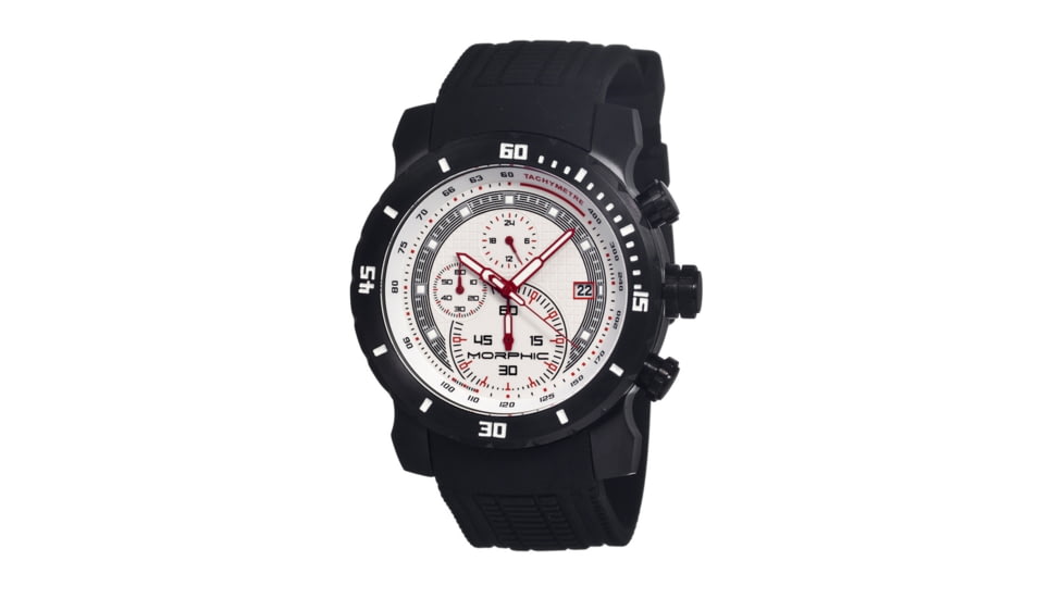 Morphic M26 Series Watch,Black Silicone Band,Red Hand,Black Bezel,White Analog Dial,Strap Buckle MPH2604