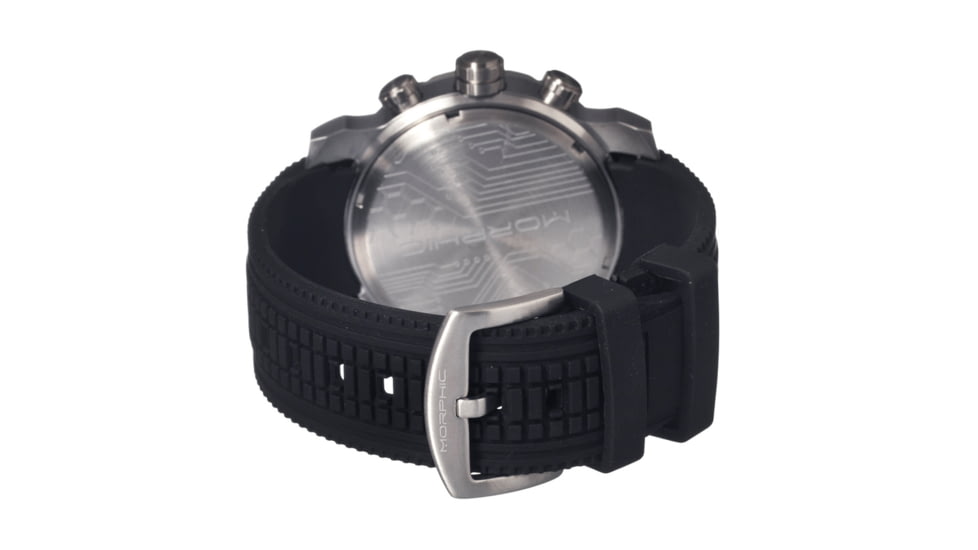 Morphic M26 Series Watch,Black Silicone Band,Red Hand,Silver Bezel,Black Analog Dial,Strap Buckle MPH2602