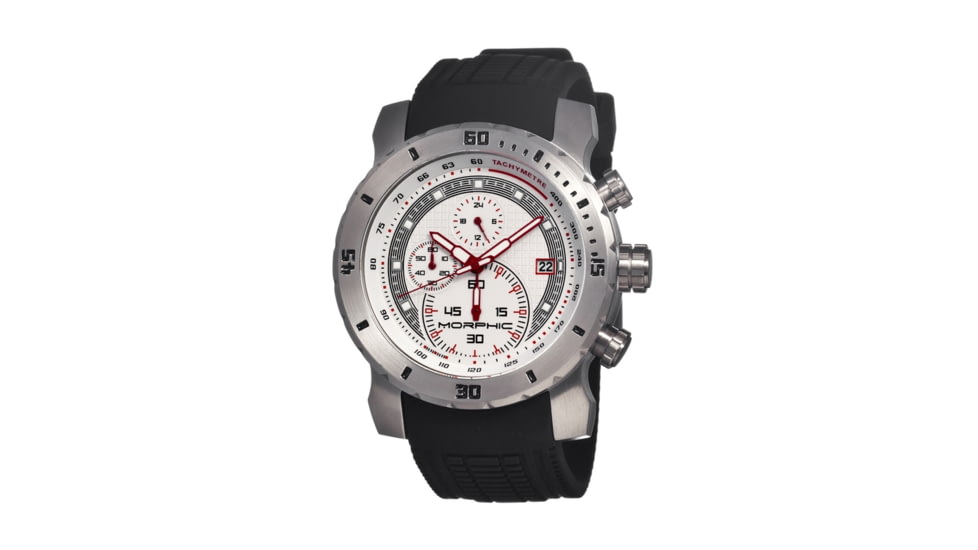 Morphic M26 Series Watch,Black Silicone Band,Red Hand,Silver Bezel,White Analog Dial,Strap Buckle MPH2601