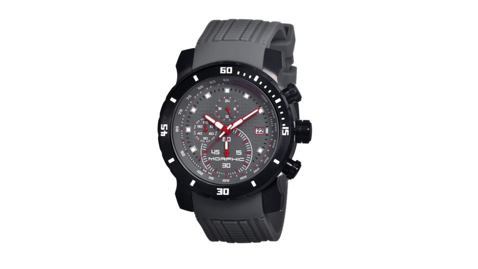 Morphic M26 Series Watch,Grey Silicone Band,Red Hand,Black Bezel,Grey Analog Dial,Strap Buckle MPH2606
