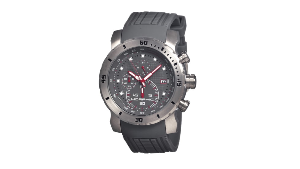 Morphic M26 Series Watch,Grey Silicone Band,Red Hand,Silver Bezel,Grey Analog Dial,Strap Buckle MPH2603