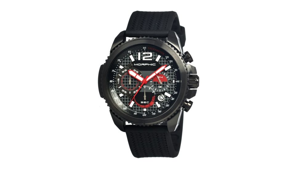 Morphic M28 Series Watch,Black Silicone Band,Red Hand,Black Bezel,Black Analog Dial,Strap Buckle MPH2804
