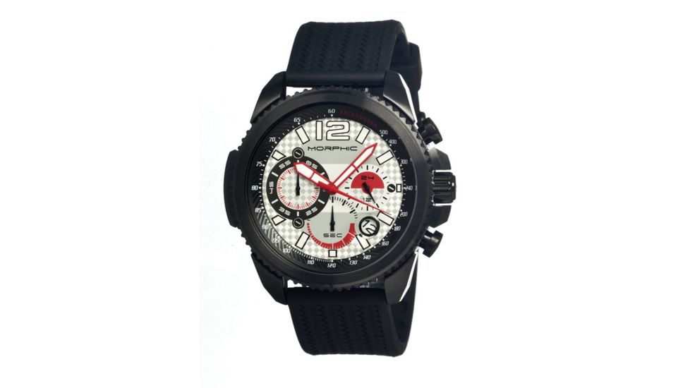 Morphic M28 Series Watch,Black Silicone Band,Red Hand,Black Bezel,Silver Analog Dial,Strap Buckle MPH2803
