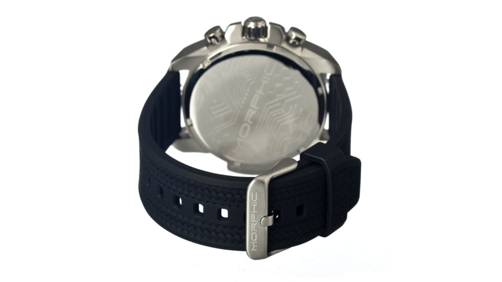 Morphic M28 Series Watch,Black Silicone Band,Red Hand,Silver Bezel,Black Analog Dial,Strap Buckle MPH2802