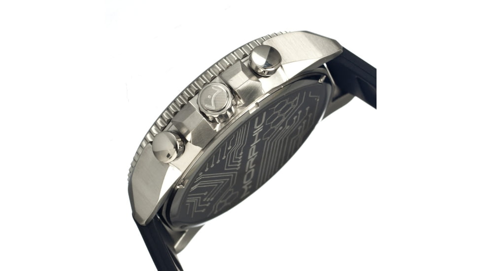 Morphic M28 Series Watch,Black Silicone Band,Red Hand,Silver Bezel,Black Analog Dial,Strap Buckle MPH2802