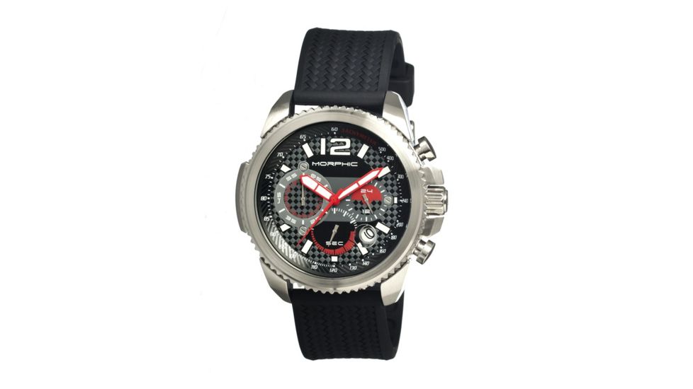 Morphic M28 Series Watch,Black Silicone Band,Red Hand,Silver Bezel,Black Analog Dial,Strap Buckle MPH2802