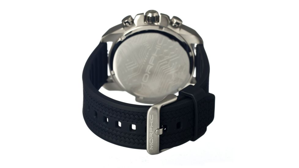 Morphic M28 Series Watch,Black Silicone Band,Red Hand,Silver Bezel,Silver Analog Dial,Strap Buckle MPH2801