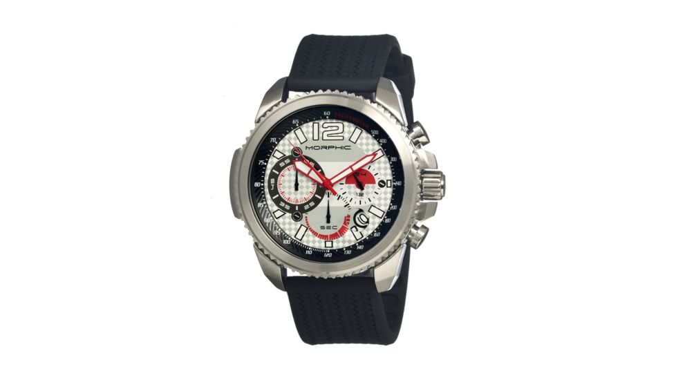 Morphic M28 Series Watch,Black Silicone Band,Red Hand,Silver Bezel,Silver Analog Dial,Strap Buckle MPH2801