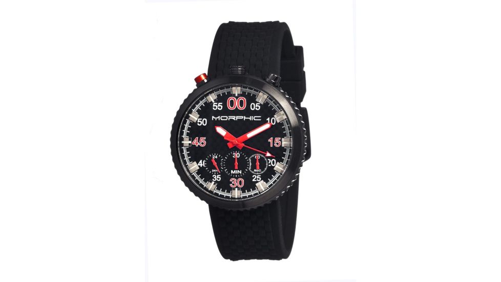 Morphic M29 Series Watch,Black Silicone Band,Red Hand,Black Bezel,Black Analog Dial,Strap Buckle MPH2904