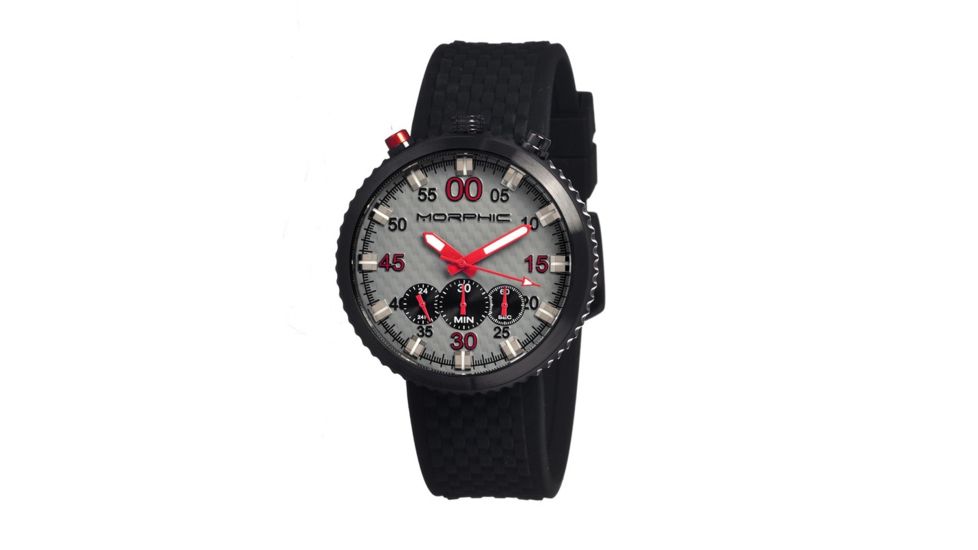 Morphic M29 Series Watch,Black Silicone Band,Red Hand,Black Bezel,Grey Analog Dial,Strap Buckle MPH2905