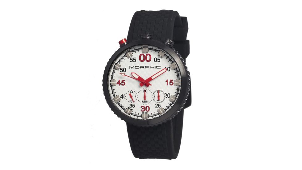 Morphic M29 Series Watch,Black Silicone Band,Red Hand,Black Bezel,White Analog Dial,Strap Buckle MPH2903