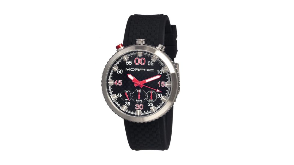 Morphic M29 Series Watch,Black Silicone Band,Red Hand,Silver Bezel,Black Analog Dial,Strap Buckle MPH2902