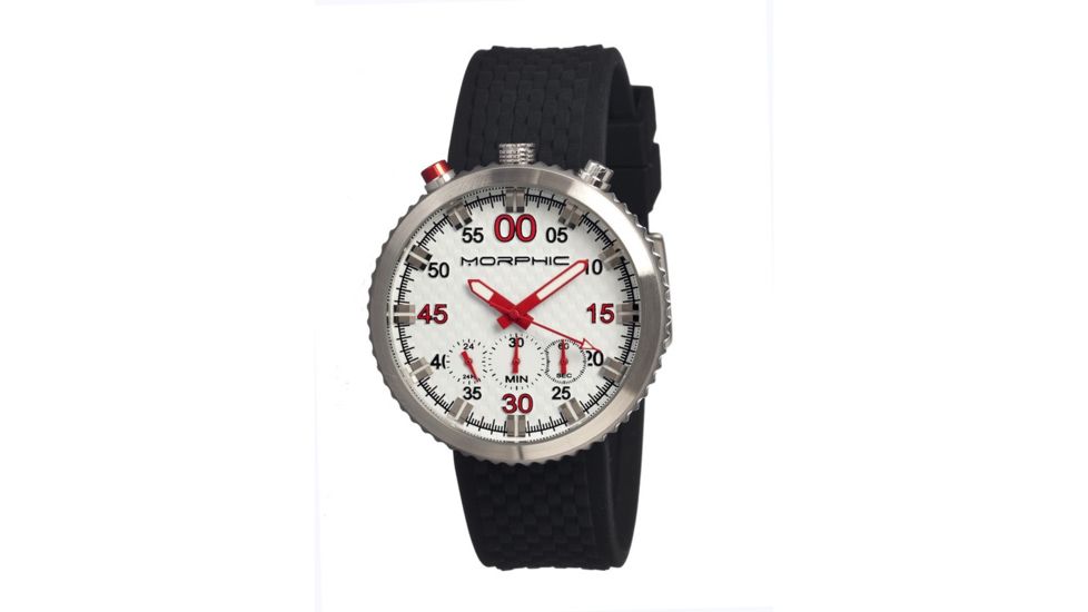 Morphic M29 Series Watch,Black Silicone Band,Red Hand,Silver Bezel,White Analog Dial,Strap Buckle MPH2901