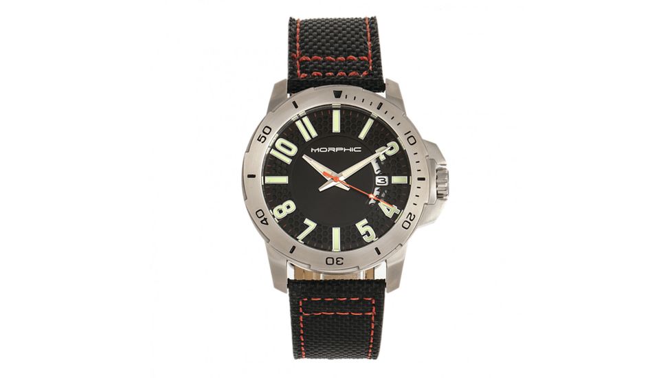 Morphic M70 Series Canvas-Overlaid Leather-Band Watch w/ Date, Silver/Black, One Size, MPH7001