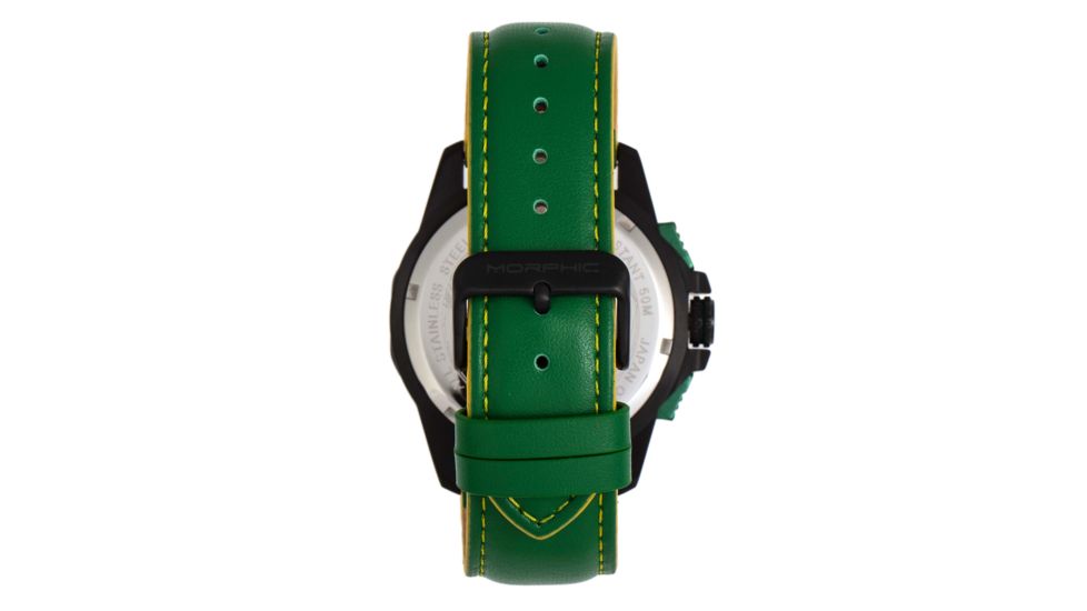 Morphic M82 Series Chronograph Leather-Band Watch w/Date, Black/Green, One Size, MPH8206
