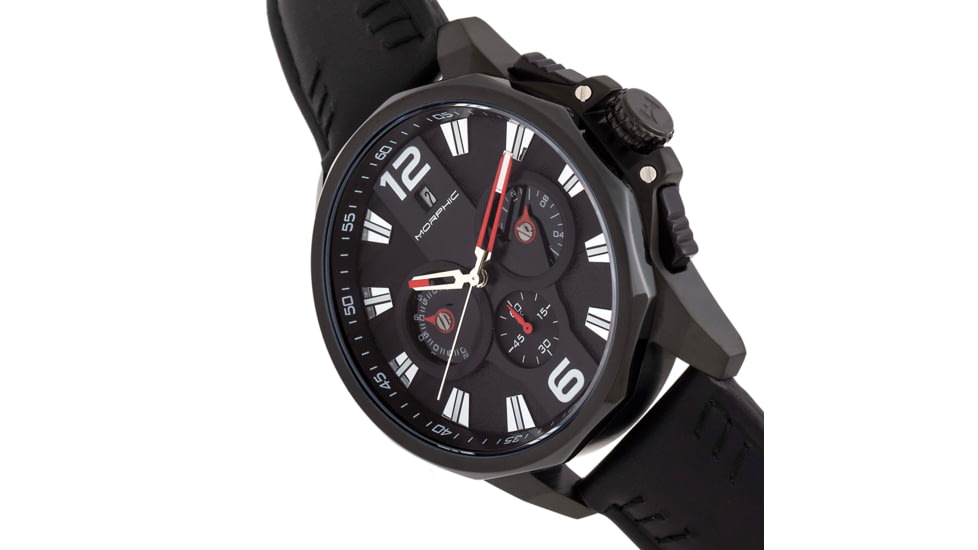 Morphic M82 Series Chronograph Leather-Band Watch w/Date, Black, One Size, MPH8205