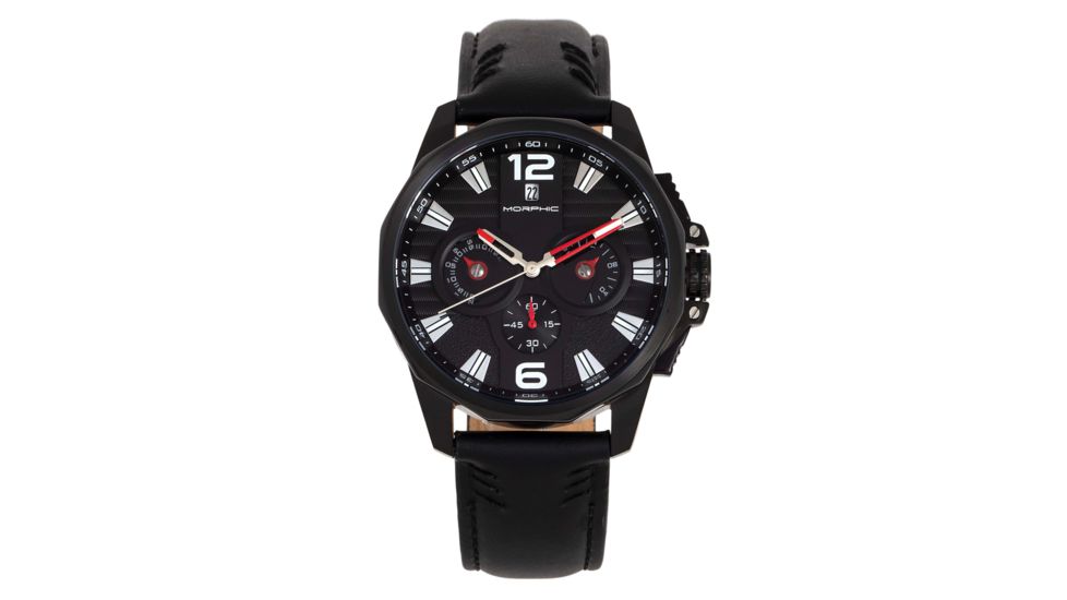 Morphic M82 Series Chronograph Leather-Band Watch w/Date, Black, One Size, MPH8205