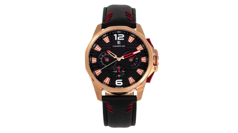 Morphic M82 Series Chronograph Leather-Band Watch w/Date, Rose Gold/Black, One Size, MPH8204