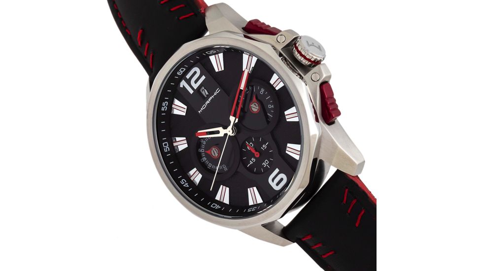 Morphic M82 Series Chronograph Leather-Band Watch w/Date, Silver/Black, One Size, MPH8202
