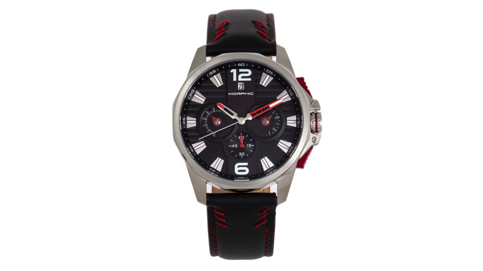 Morphic M82 Series Chronograph Leather-Band Watch w/Date, Silver/Black, One Size, MPH8202