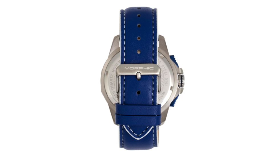 Morphic M82 Series Chronograph Leather-Band Watch w/Date, Silver/Blue, One Size, MPH8203